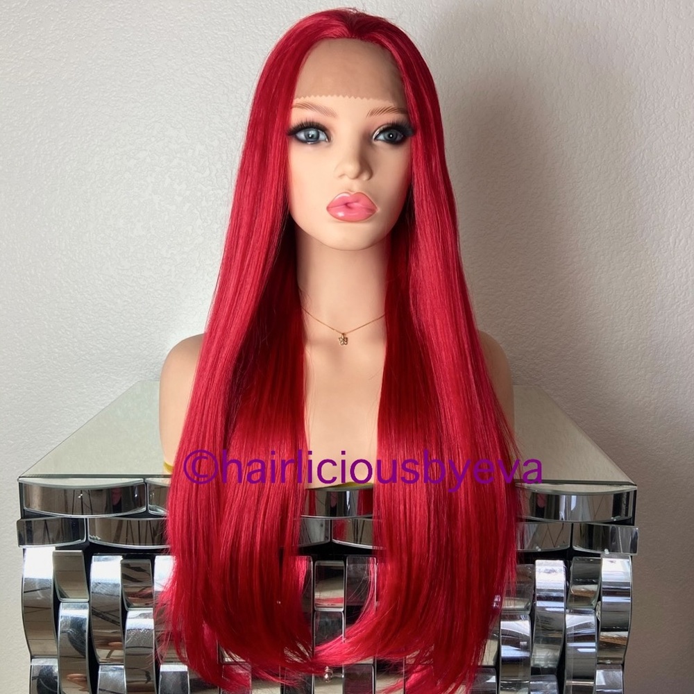 Red straight wig middle part 24 inch long